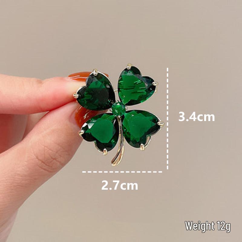 

Ретро брошь «Изумрудный четырехлистный клевер» - Булавка от оголения зелёный