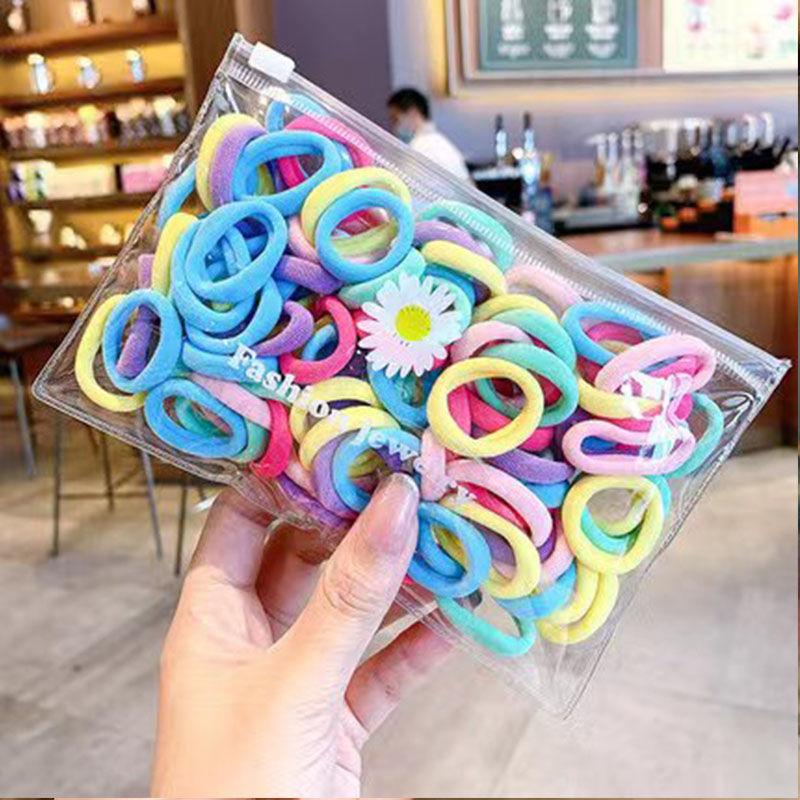 

100 шт., цветные эластичные ленты для волос, аксессуары для волос для девочек, держатель для хвоста, повязка на голову
