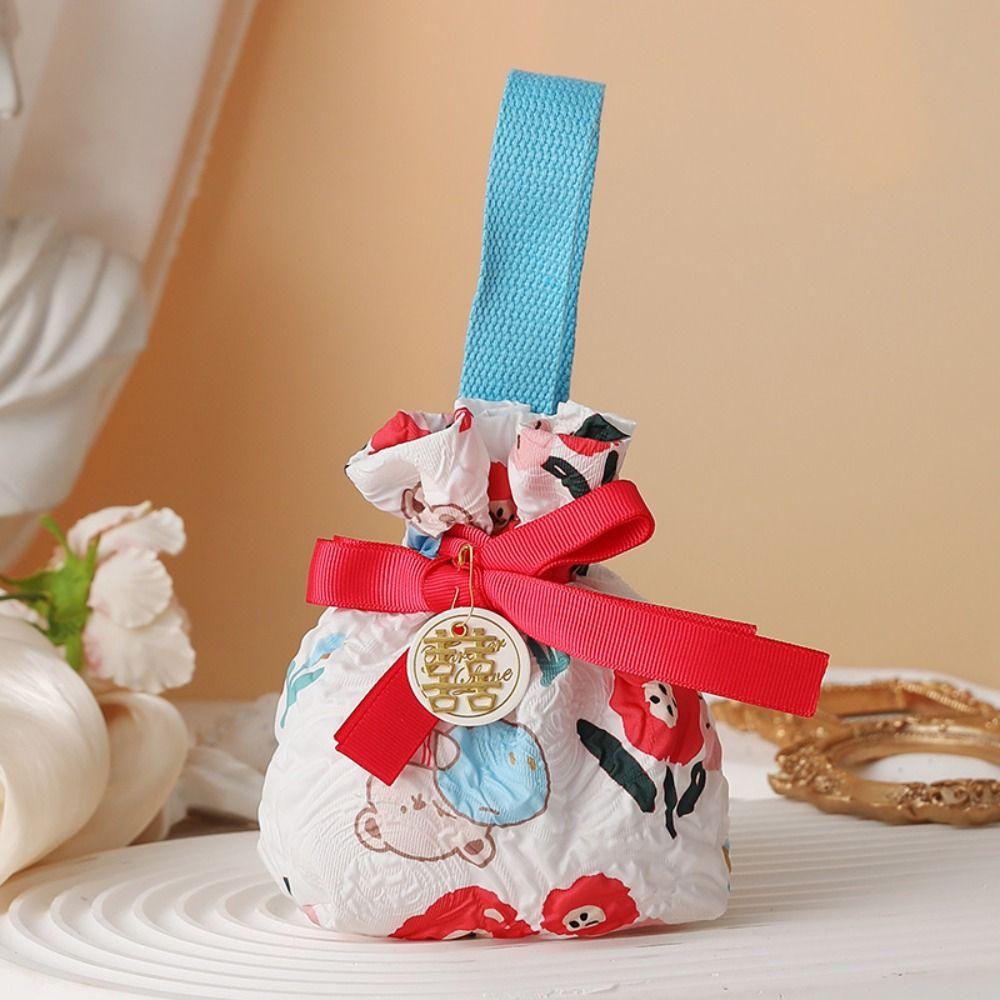 Korean Style New Year Drawstring Bag Bowknot Red Handbag Wedding Candy Bag  Wedding