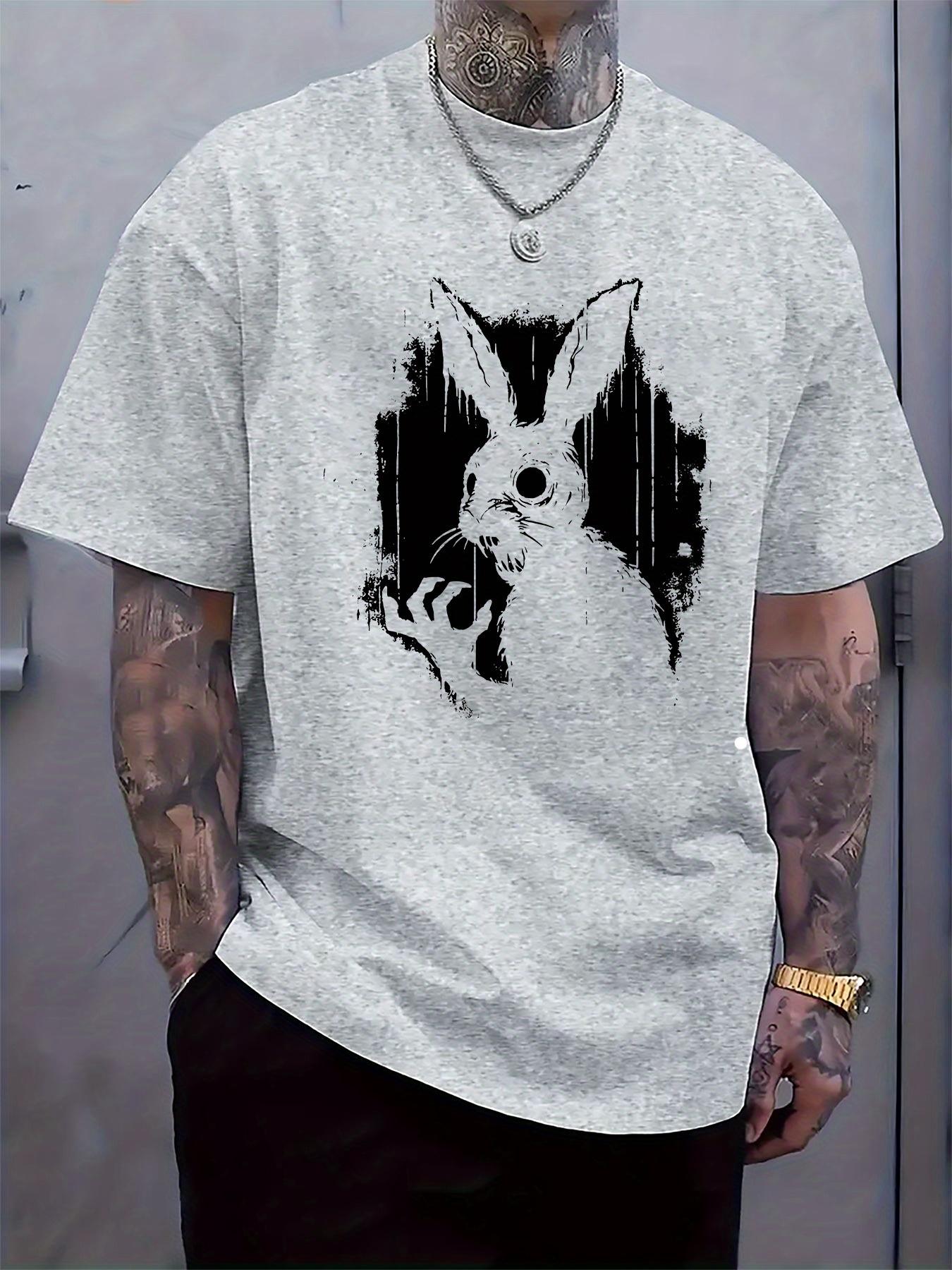 

Black and White Thrilling Rabbit Print T-shirt M
