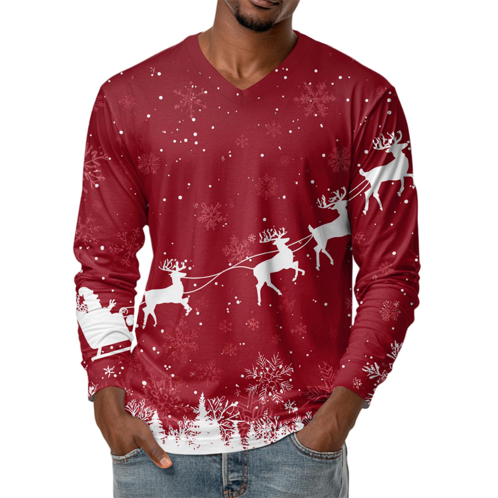 

Мужская модная футболка с принтом, V-образным вырезом, повседневная, с длинным рукавом, для ношения под низ, топ L