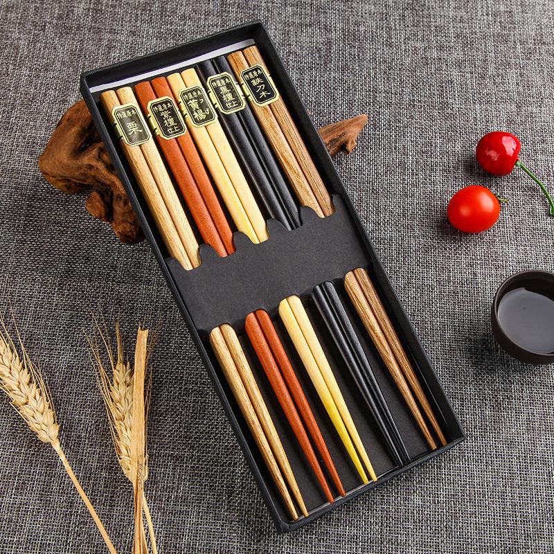 5-Pair Japanese Non-slip Bamboo & Wooden Chopsticks Gift Set