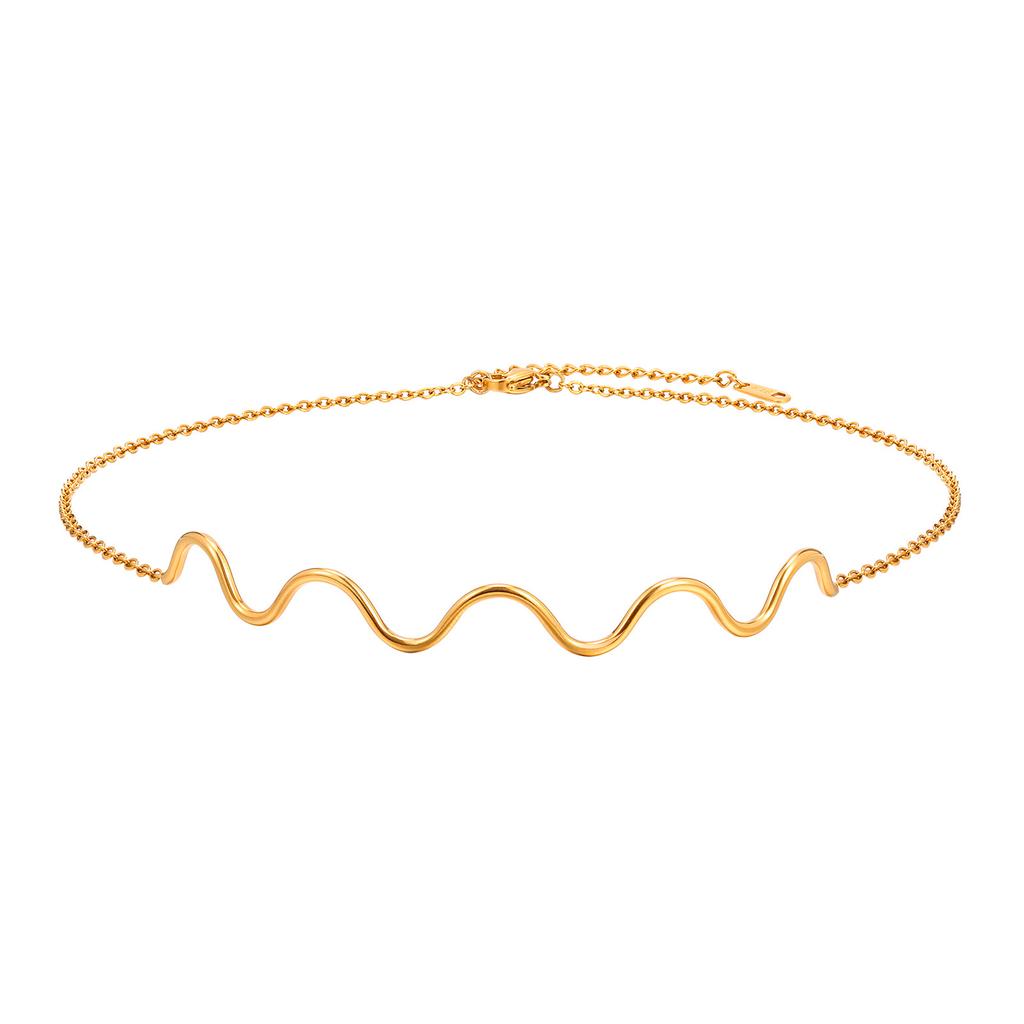 Jewelry Fashion Collar Exaggerated Earrings Stainless Steel Line Wave Necklace 18K Gold Ladies 1809