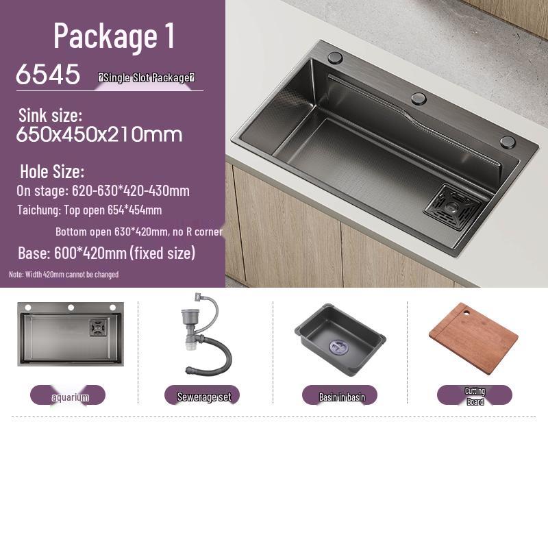 Handmade Gunmetal Gray SUS304 Stainless Steel Large Single Bowl Kitchen Sink