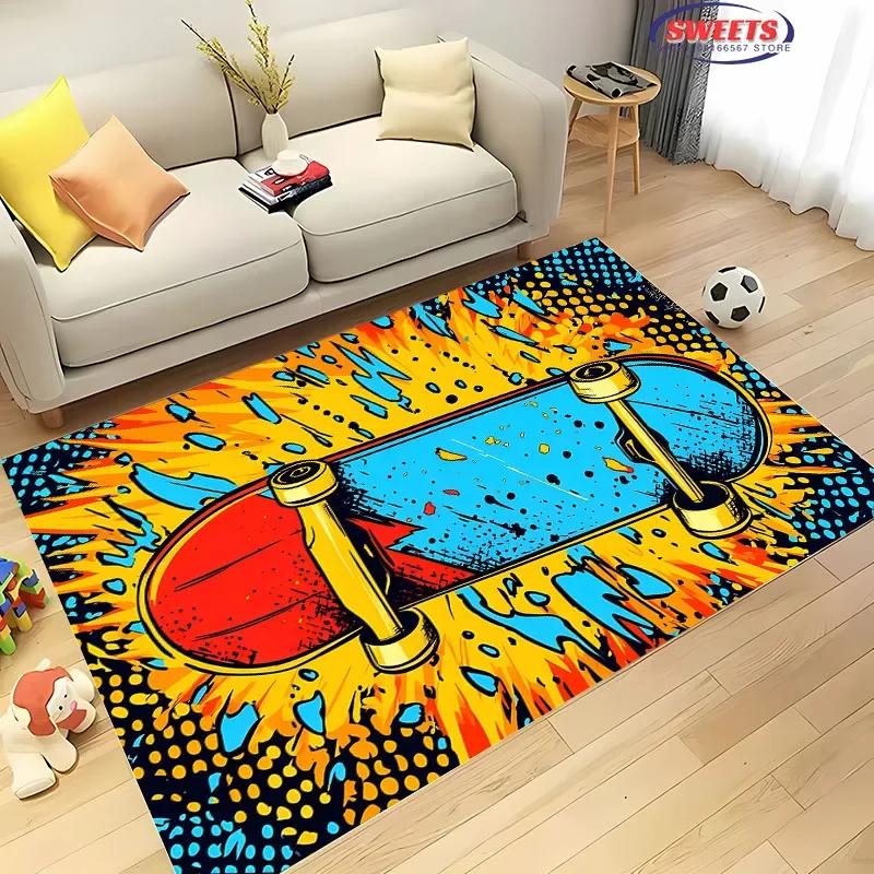 17 Styles Cool Skateboard Print Large Area Rug,Home Living Room Children Bedroom Decor Carpets Kids Play Non-Slip Floor Mat Gift