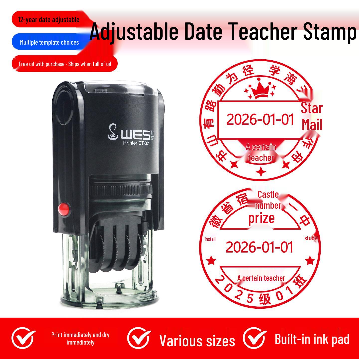 

Adjustable Teacher Stamp: Excellent Award & Comments Mini KE09A Outstanding - Includes Ink