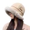 Warm Plus Velvet Panama Hat Windproof Winter Fisherman Hat Vintage Fluffy Fur Bucket Hat  Lady