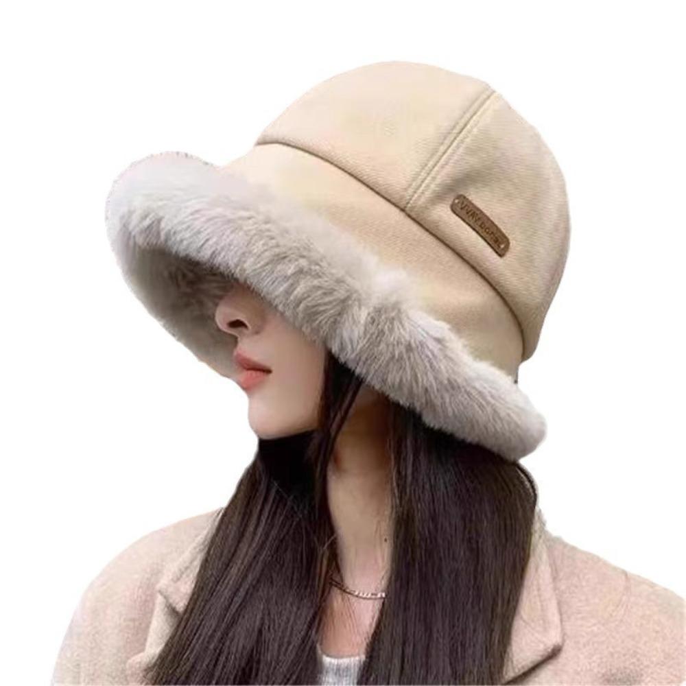 Warm Plus Velvet Panama Hat Windproof Winter Fisherman Hat Vintage Fluffy Fur Bucket Hat  Lady
