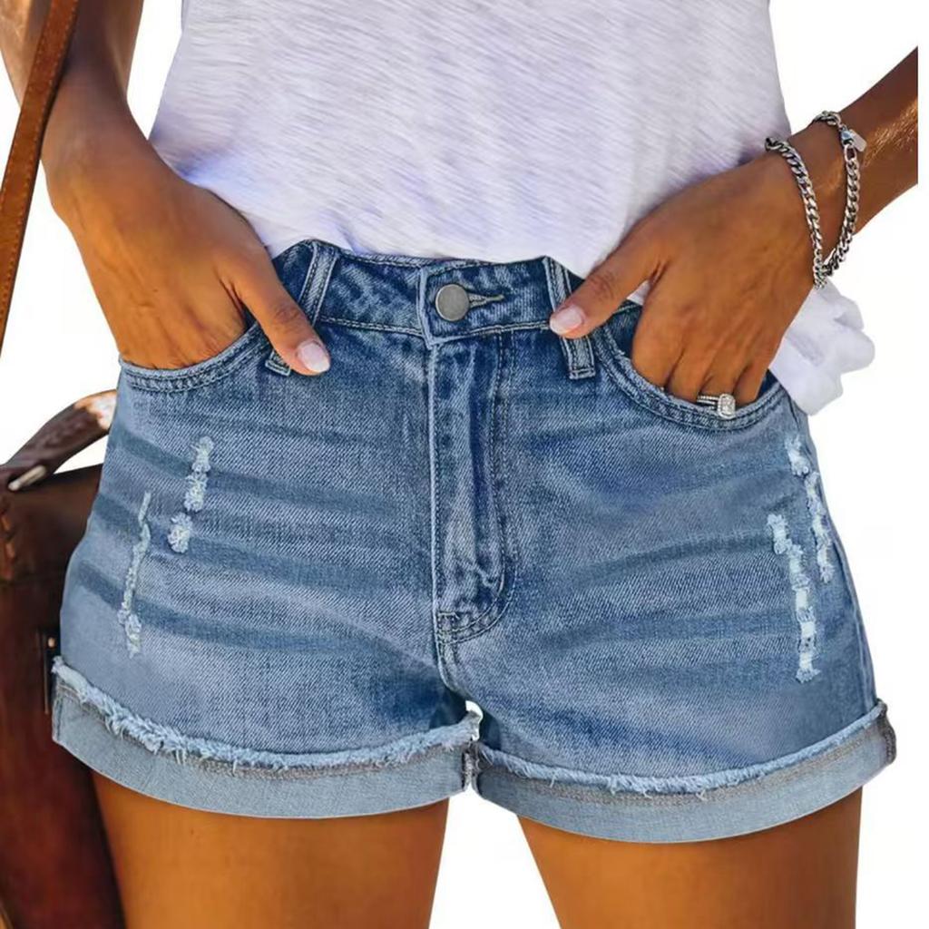 Womens Jeans Denim Shorts for Women Ladies Jeans Womens Shorts Casual Distressed Rolled Hem Design Comfortable Fit