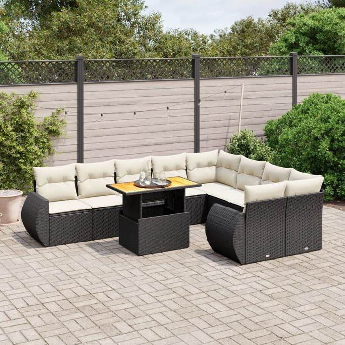 VidaXL Garden Lounge Set with Cushions 10 Pcs, Patio Sofas, Patio Furniture Set, Outdoor Furniture, Black 3272351