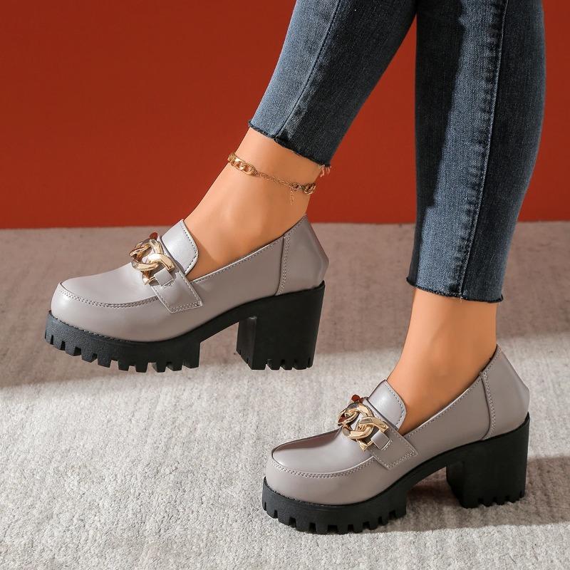 Nuove Mocassini da Donna 2026 Primavera e Autunno Punta Tonda Suola Spessa Versatili Moda Tacco Chunky Punta Singola