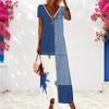 Women Plus Size V Neck Short Sleeve Printed Casual Maxi Dress