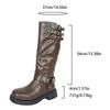 Fashion Retro Brown Western Cowboy Boots for Women 2025 Autumn Winter PU Leather Knee High Botas Mujer Zip Buckle Platform Knight Boots