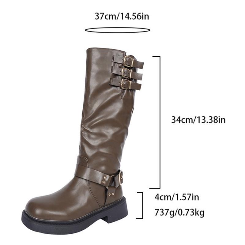 Fashion Retro Brown Western Cowboy Boots for Women 2025 Autumn Winter PU Leather Knee High Botas Mujer Zip Buckle Platform Knight Boots