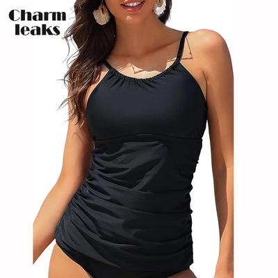 Womens Tankini Tops High Neck Bathing Suit Tops Slim Fit Ruched Swim Tops Only UPF50+