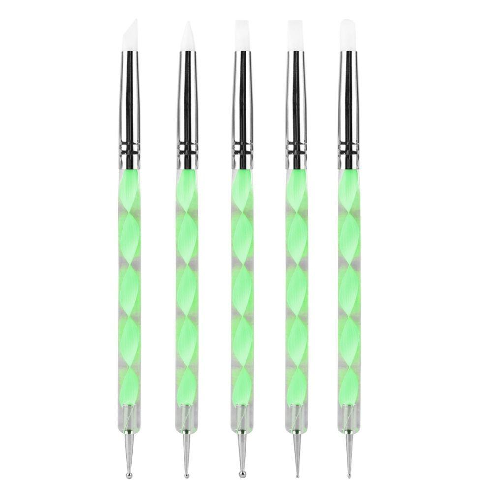 5PCS 5.8*0.2*0.04in Nail Art Silicone Pens Double Ended Multi Functional Embossing Modeling Pens Silicone Tip Clay Craft Tools