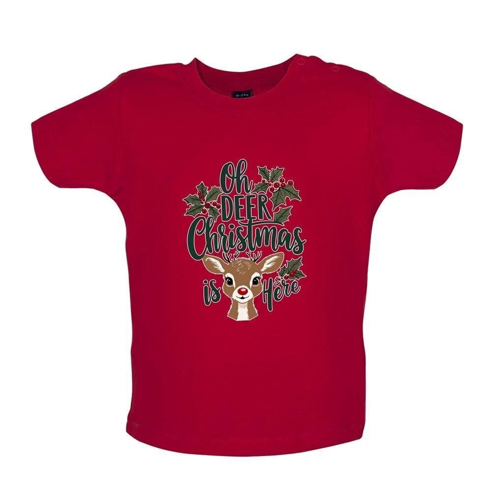 Oh Deer Christmas Is Here - Kids T-Shirt Tees Top - Cute Christmas Santa Festive 100
