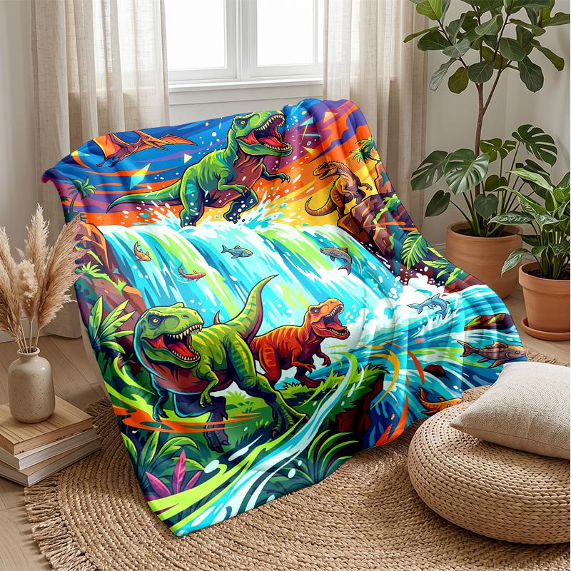 Dinosaur Thunderstorm Artwork Blanket Personalized Name Flannel Blanket Soft Cozy Plush Throw for Sofa Bed Lightweight Home Decor