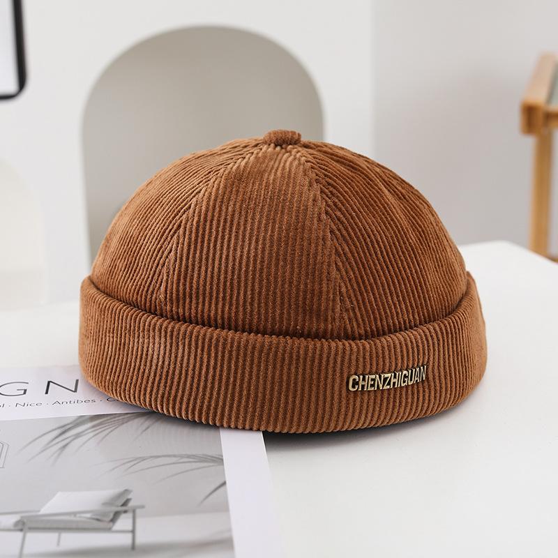 Retro Corduroy Brimless Hat, Autumn and Winter Brimless Thick Hat, Men s and Women s Dome Street Hat Adult 56-58cm