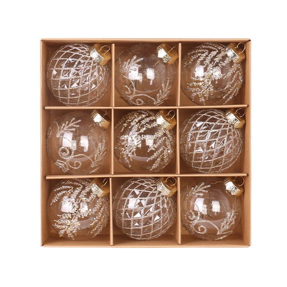 9pcs Transparent Painted Christmas Balls Ornament PET Christmas Tree Pendant Home Xmas Decor
