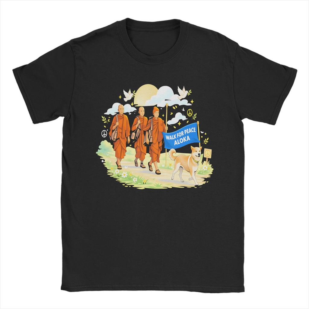 Mens Buddhist Monks Walk For Peace Aloka Dog T Shirt Cotton Clothing Novelty Short Sleeve Crew Neck Tees Gift Idea TShirt