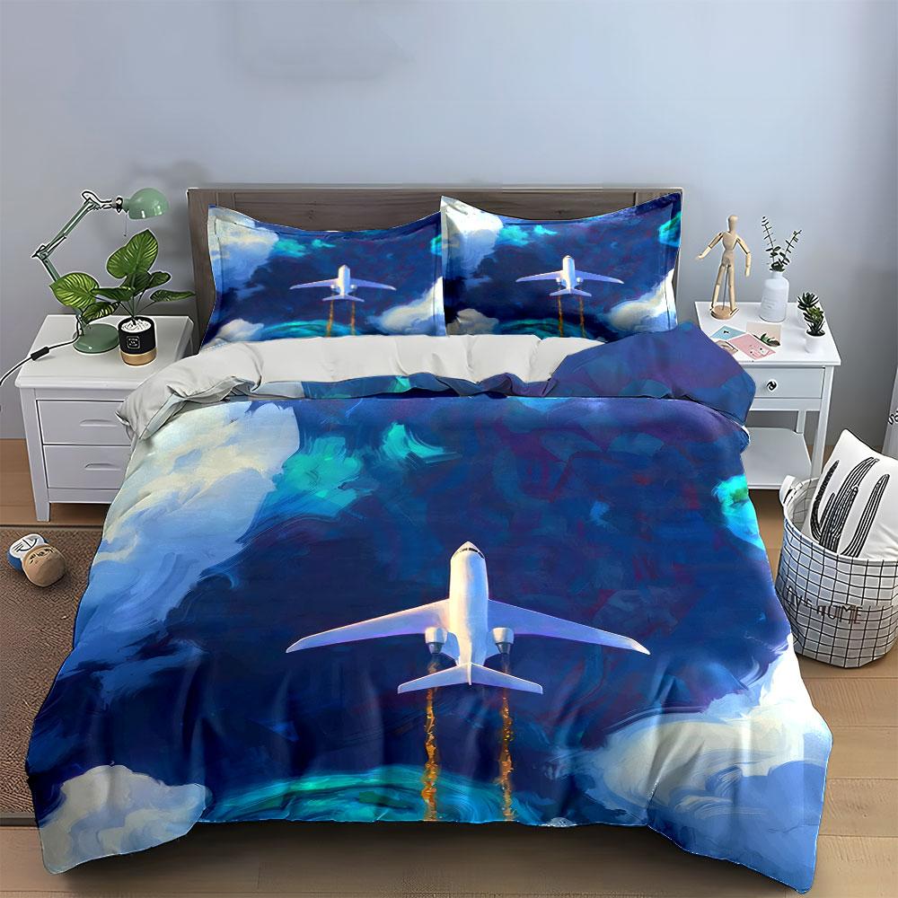 Airplane Journey Themed Set Soft Comfortable Duvet Cover Bedding Set Included 1*Duvet Cover & 2*Pillowcases, Gift