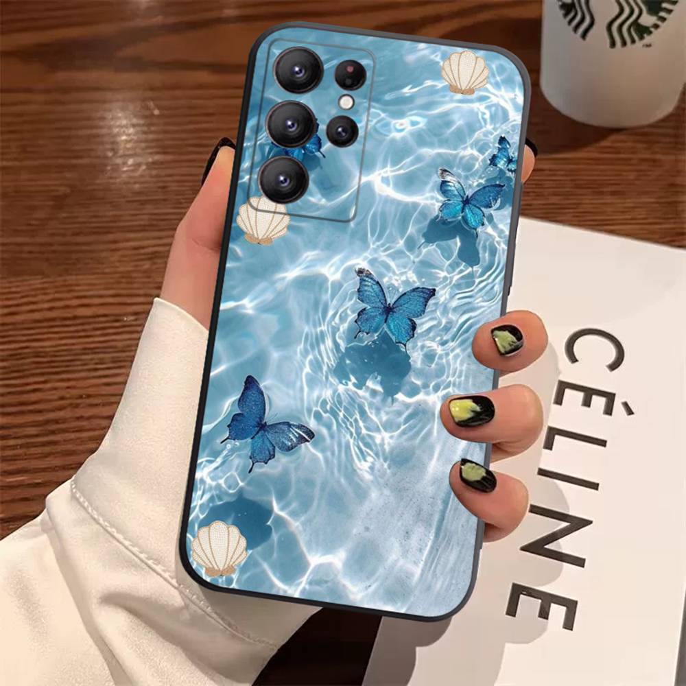 Blue Butterfly Ocean Waves Case For Samsung Galaxy Case S25 S23 S22 S21 S30 S20 S10 Ultra Plus FE TPU Soft Cover