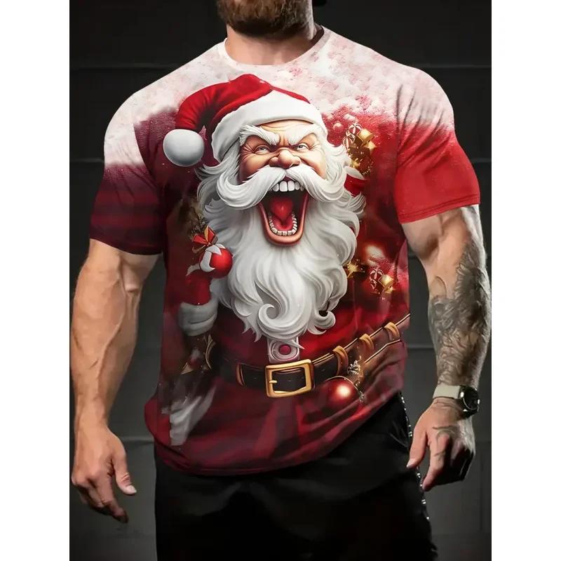 Christmas T-shirt Men's 3D Santa Claus Pattern T-shirt Casual O-neck Short Sleeved T-shirt Top Fashionable Oversized Christmas Outfit