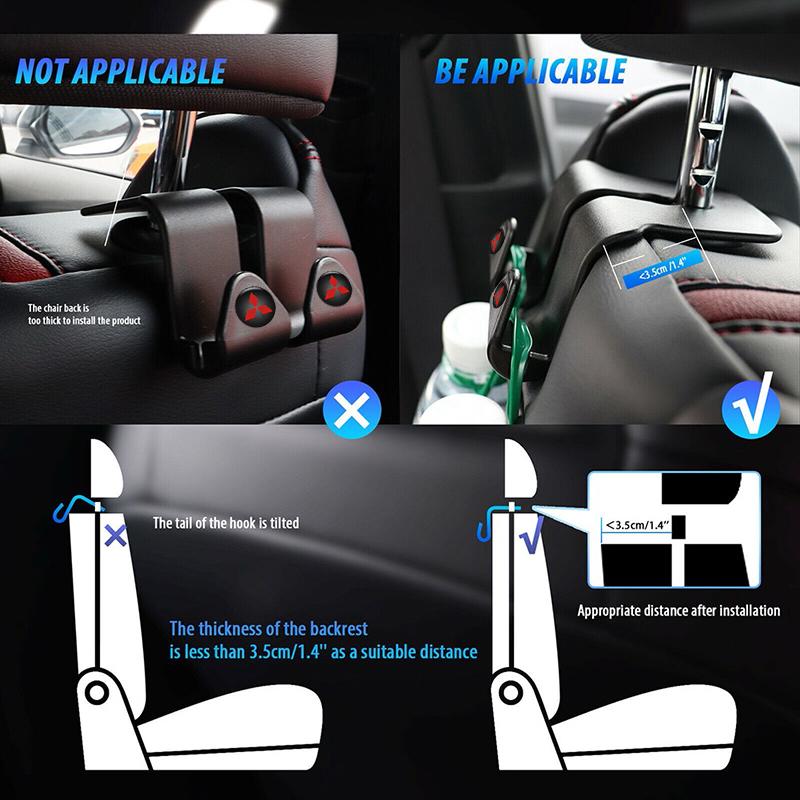 Car Seat Back Hooks Portable Holders for Mitsubishi Galant ASX LPajero Outlander Eclipse Mirage Montero EVO Xpander Accessories