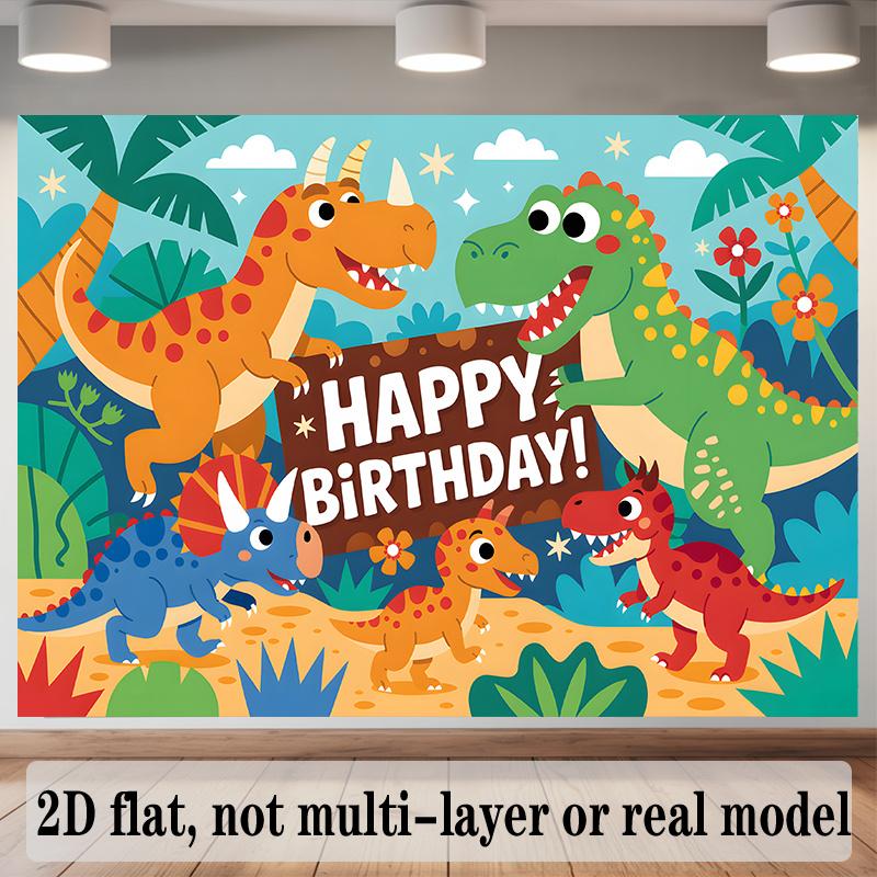 Dinosaur Birthday Banner, Green Reptile Backdrop Wall Decor for Kids Party