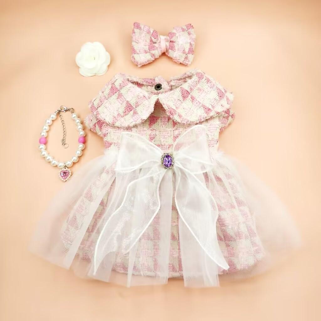 INS Pet Autumn/Winter Woolen Skirt Cute Skirt Checked Dog Coat Pet Cat Supplies Yarn Skirt Dress Dog Dresses for Small Dogs