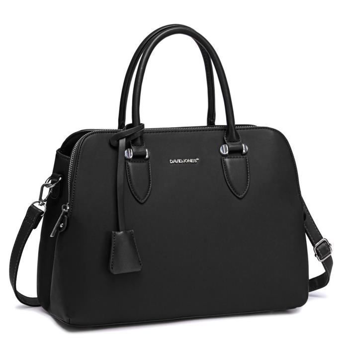 David Jones - Sac À Main Femme Bugatti - Cabas Fourre-Tout Elégant Cuir PU - 2 Compartiments Multipoche Chic - Noir