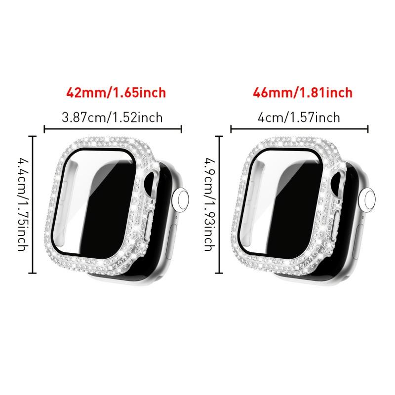 Etui Błyszczące z Cyrkoniami + Szkło Hartowane dla Apple Watch Seria 11 10 9 8 7 SE, 46 42 45 41 44 40 38mm