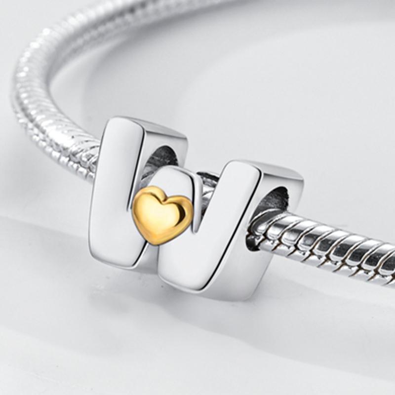 Original A-Z Alphabet Charms Bead 925 Silver 26 Letters CZ Zircon Heart Love Charm Fit Bracelet Bangle Jewelry Making
