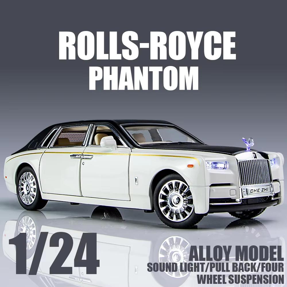 Nový model hračky auta z tlakově lité slitiny Phantom Limousine v měřítku 1/24, se simulovaným zvukem, světlem a natahovacím mechanismem, kovová hračka pro chlapce, dárek pro dítě, sběratelský kousek, dekorace