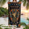 Cosmic Floral Mandala Theme Quick Dry Beach Towel Custom Name Text Print Large Sand Resistant Towel Beach Vacation