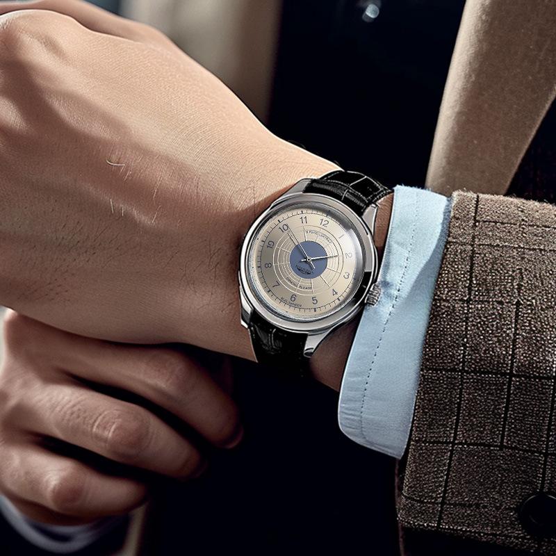 Herren-Quarzwerk-Uhr Lederarmband Uhr Digitale Ziffern Armbanduhr