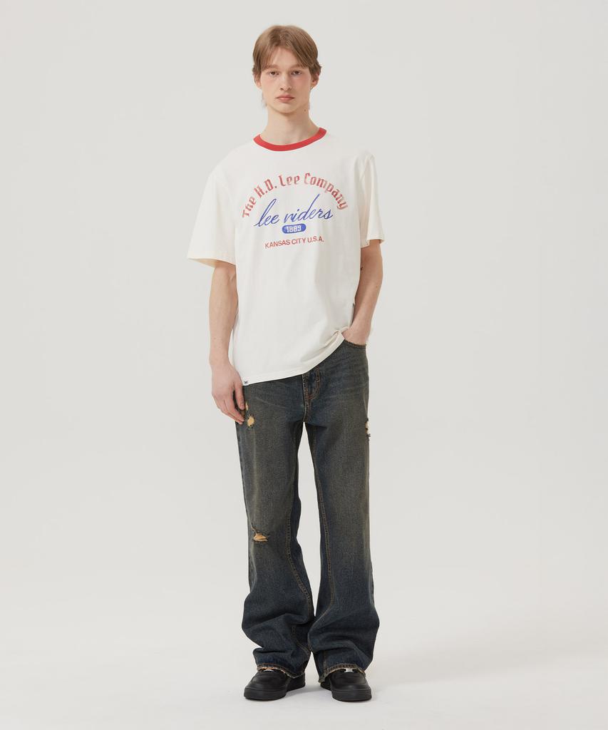 LEE Flare Fit Damaged Denim Pants Indigo Dark
