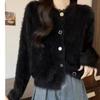 Womens French Vintage Soft Knit Cardigan Short Round Neck Sweater Coat Solid Color