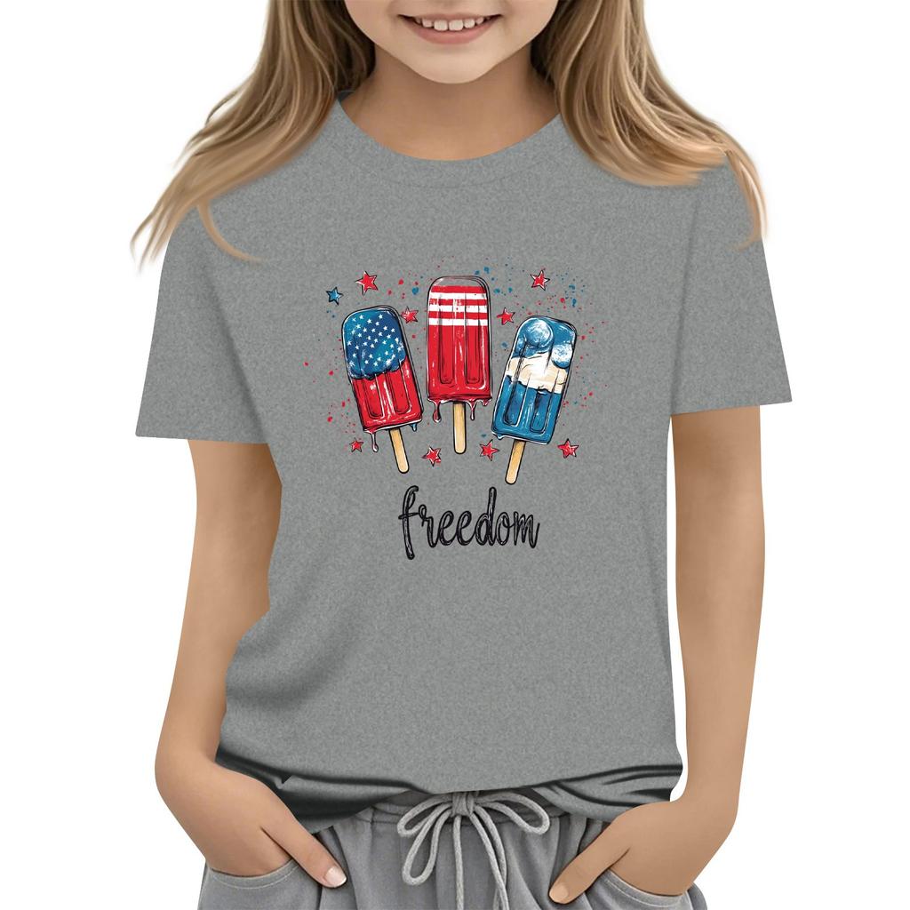 Dziecięca Okrągły Dekolt Koszulka z Krótkim Rękawem na Dzień Niepodległości Casual Top