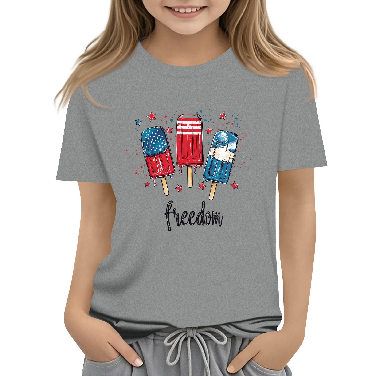 

Children s Round-Neck Independence Day Short-Sleeved Casual T-shirt Top 100