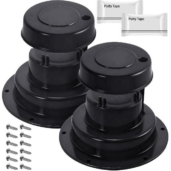 (2 Pack, White RV Roof Vent Cover Kits with Putty Tape and Screws, Camper Vents Cap for Trailer RV Roof Vent Cover Replacement, Camper Plumbing Vents 2 Pack-Plastic чёрный