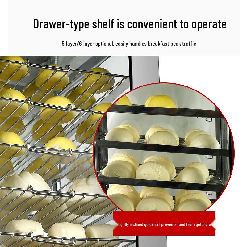 Commercial Automatic Baozi & Mantou Steamer with Insulated Glass Cabinet