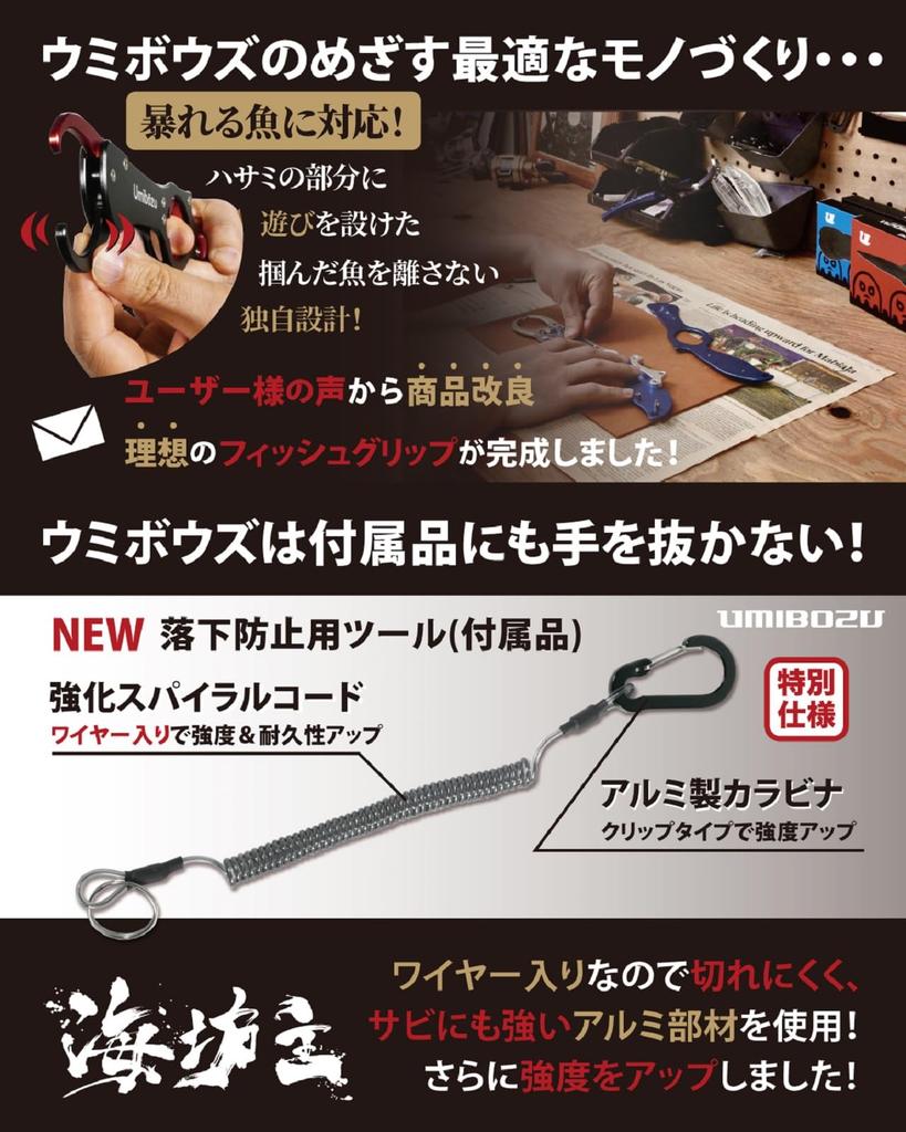 Umibozu Fish Grip, Made In Japan, Japanese Sumi-e Model, Ultra-Lightweight Aluminum, Rust-Resistant, Anti-Slip, Fish Catcher (Camo Blue)