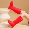 Japanese Style Pink Women's Tall Waterproof Rain Boots - Slimming, Non-Slip, Height-Increasing, with Drawstring Closure.