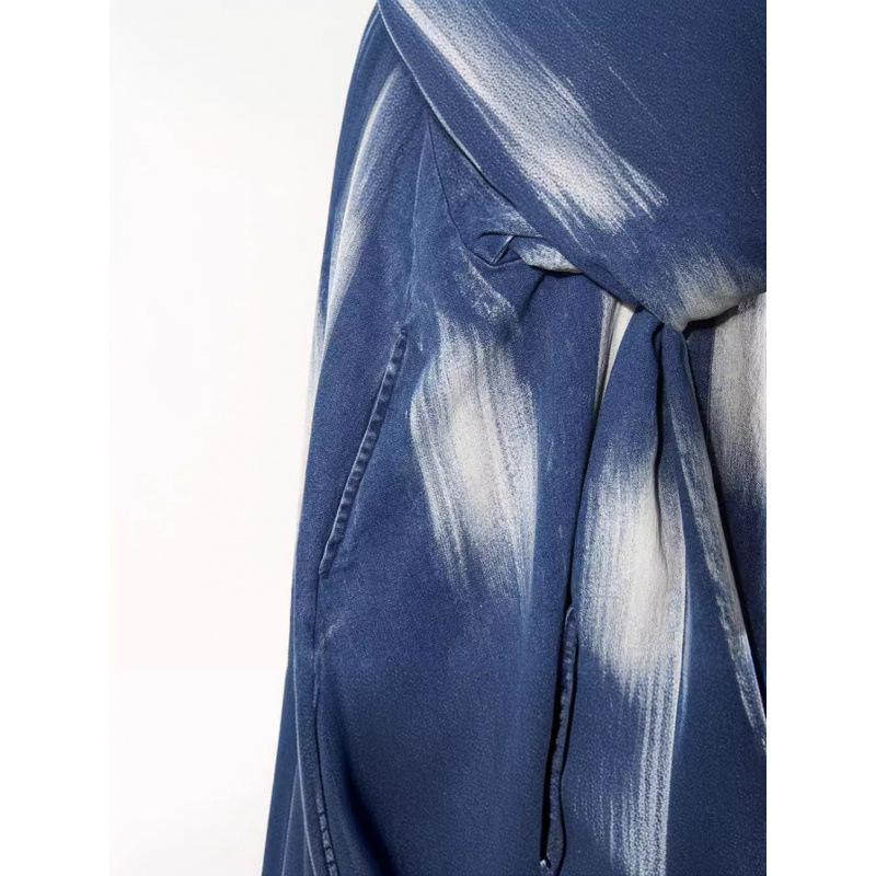 2024 Summer Tie-Dye Fringed Hem Tie-Waist Long Skirt for Women