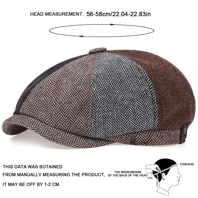 Male Ivy Hat Big Head Man Autumn and Winter Newsboy Caps Flat Top Beret Hats Warm Cap