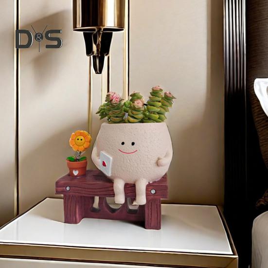 Slunečnice Květináč s úsměvem na tváři Květináč Pryskyřice Kreslená hlava Květináč Vnitřní Venkovní Kaktus Sukulentní rostliny Nádoba Domov Balkon Zahradní dekorace