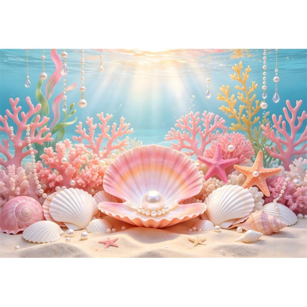 Blue Underwater World Photography Background Ocean Undersea Coral Castle Shells Kid Birthday Party Decor Portrait Photo Backdrop