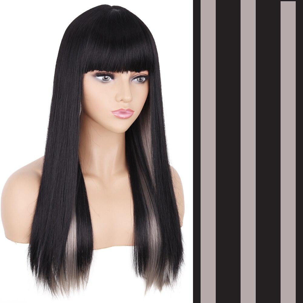 MISS WIG Synthetic Long Straight Mixed Color Wigs For Women With Bangs Lolita Cosplay Daily Party Heat Resistant Fibre Wig